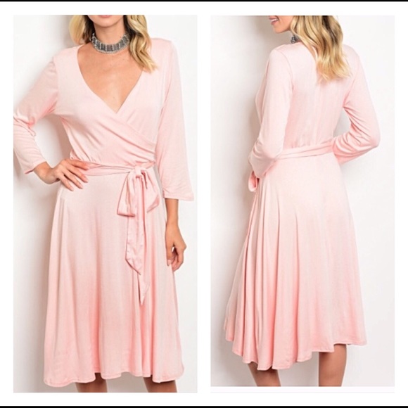 Boutique Dresses & Skirts - SALE! Peachy Pink Jersey Faux Wrap Dress Small